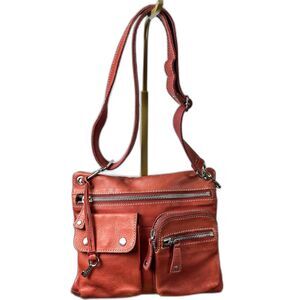Fossil Sutter Crossbody Shoulder Bag Purse Genuine Leather Vintage Red Pockets